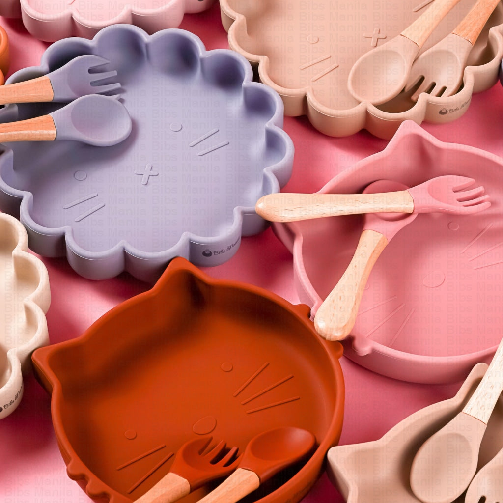 NonSlip Dinnerware Set with Personalized Spoon and Fork Bibs Manila