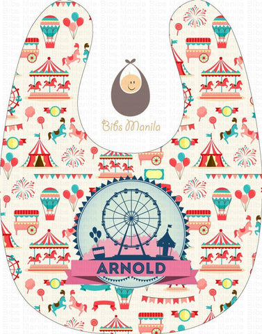 Circus Ferris wheel Pink and Blue Personalized Baby Bib