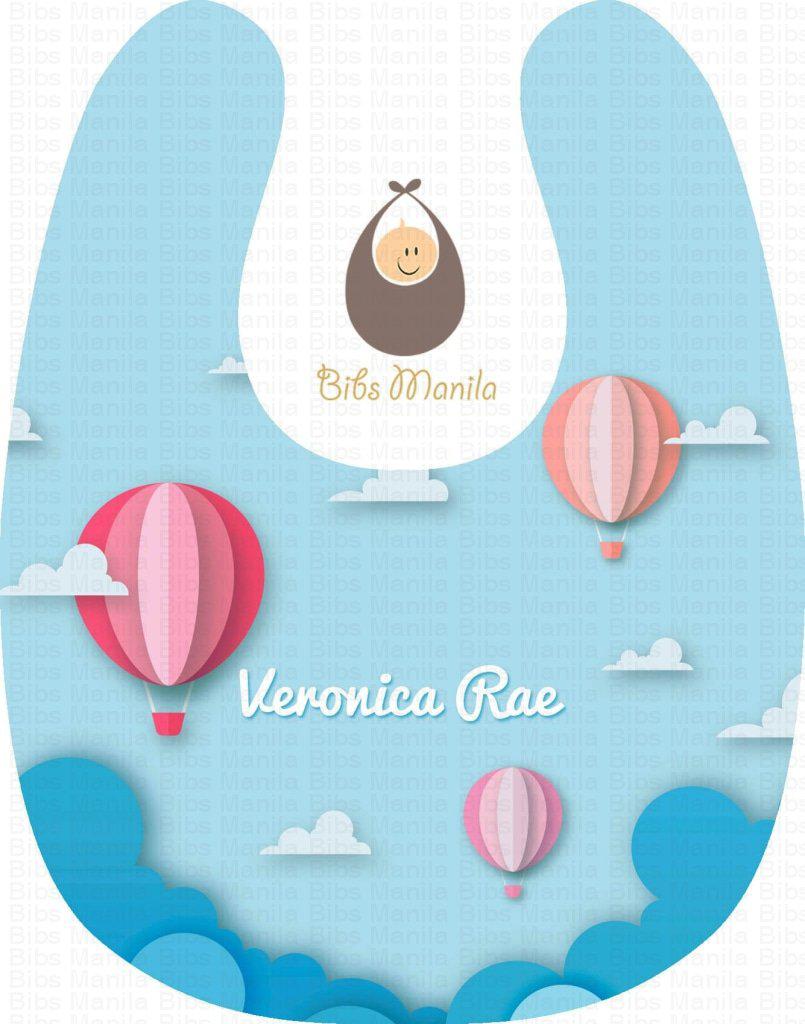 Hot Air Balloons Sky Blue Personalized Baby Bib