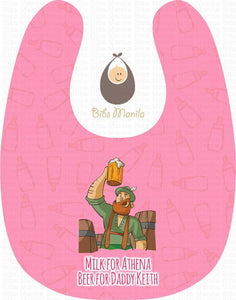 Milk for baby and beer for daddy pink Personalized Baby Bib