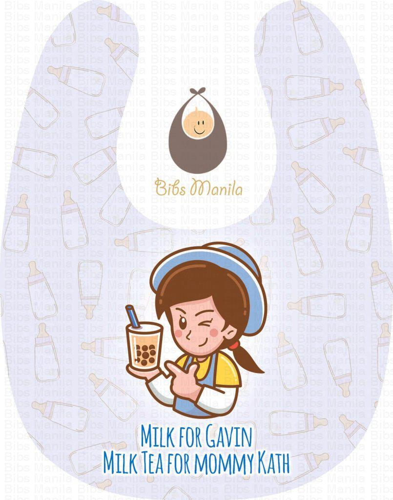 Milk for baby and milk tea for mommy light pink Personalized Baby Bib