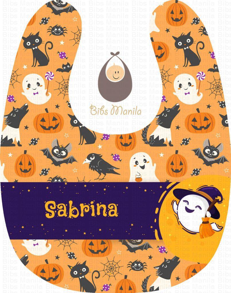 Night Animals Pumpkins and Ghosts Halloween Personalized Baby Bib
