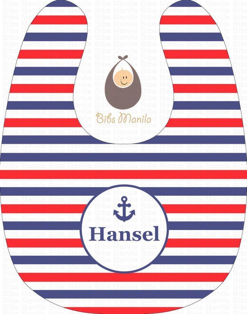 Old School Sailing Blue White and Red Stripes with Anchor Personalized Baby Bib