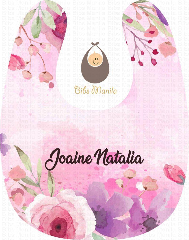 Pink and Purple Painted Flowers Personalized Baby Bib