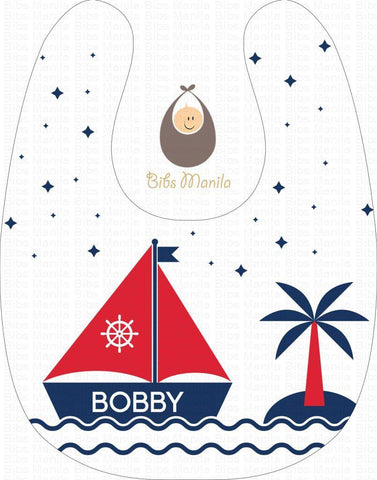 Sailboat in white background Personalized Baby Bib