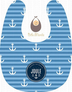 sea captain with blue stripes and white anchor Personalized Baby Bib