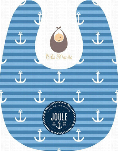 sea captain with blue stripes and white anchor Personalized Baby Bib