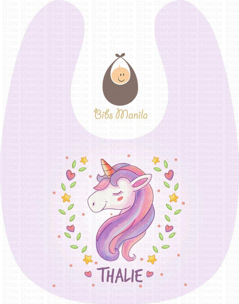 Shy Unicorn with Light Purple Background Personalized Baby Bib