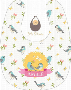 Sweet Birds in Yellow Accent Personalized Baby Bib