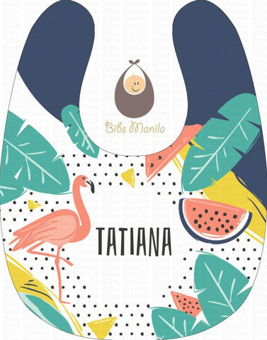 Tropical Summer with Flamingo and Watermelon Personalized Baby Bib