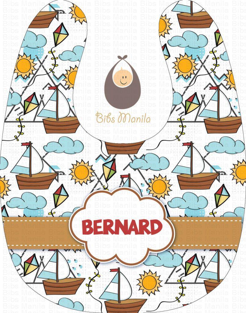 Windy Sail Sailboat with Sun and Clouds Personalized Baby Bib